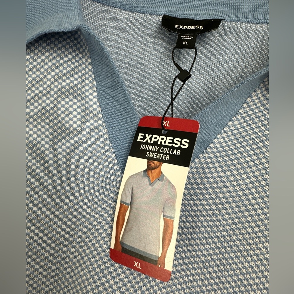 Express Light Blue V-Neck Sweater - Picture 3 of 5